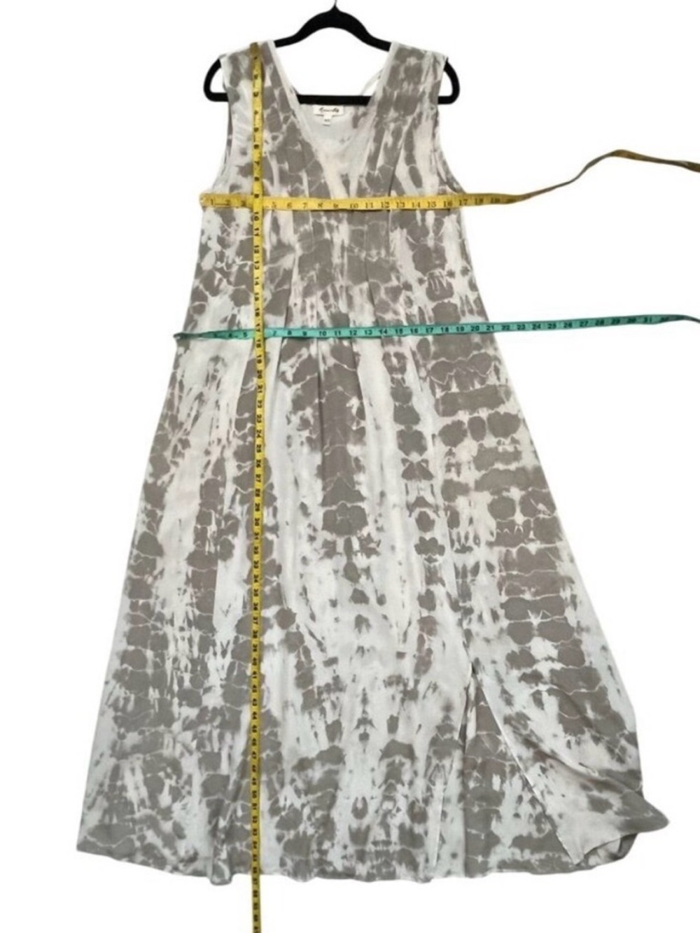 Raven + Lily Beige Silk Maxi Dress XS Oversized Boho Resort Tie Back - Picture 7 of 7